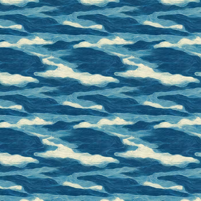 Behang - Golven - Abstract - Patroon - Blauw - Wit