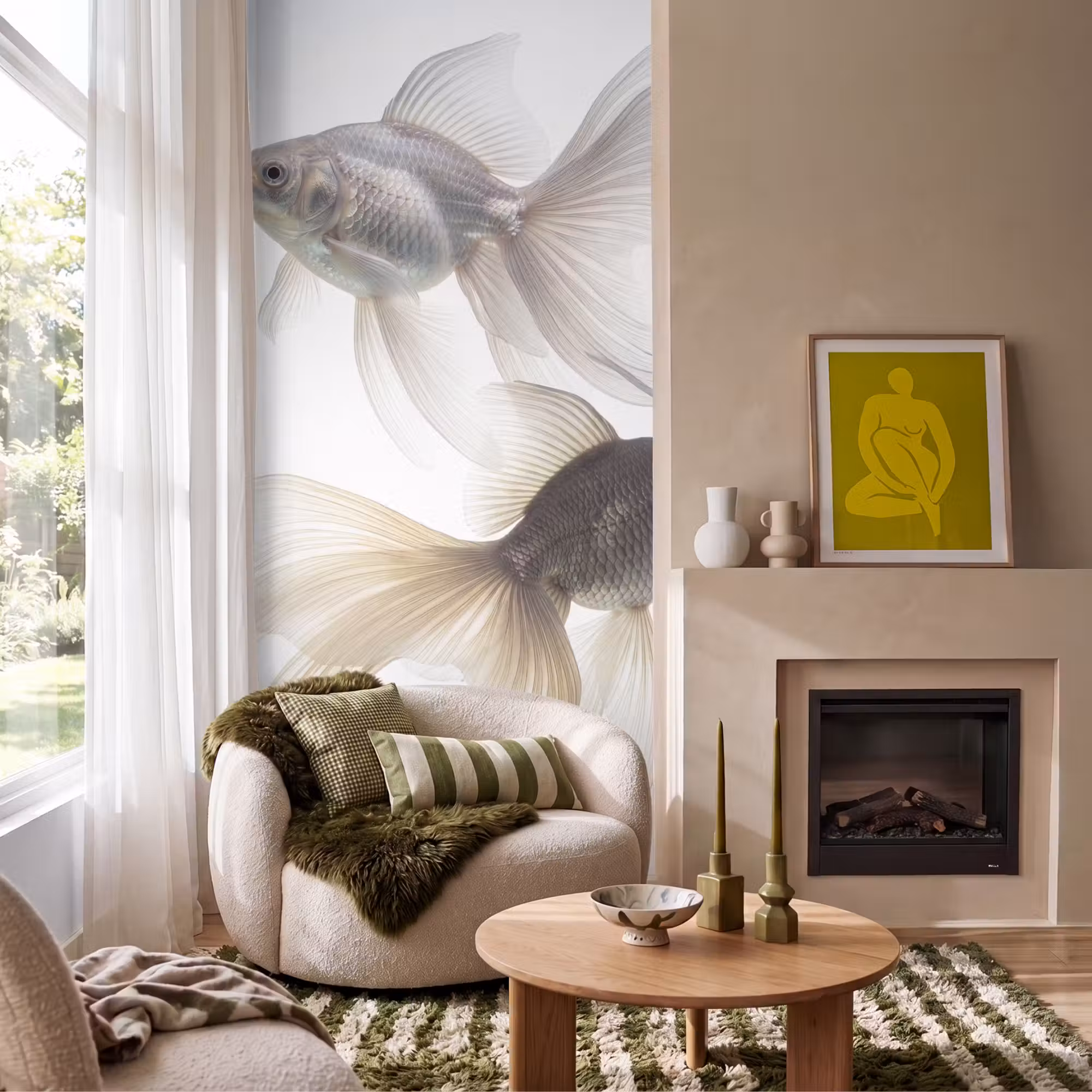 Behang - Goudvissen - Modern - Wit