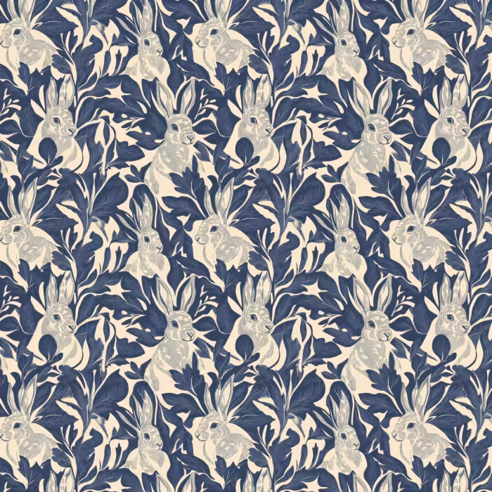 Behang - Hazen - Bladeren - Patroon - Blauw - Beige