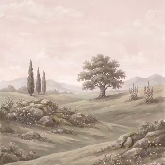 Behang - Heuvellandschap - Bomen - Natuur - Groen