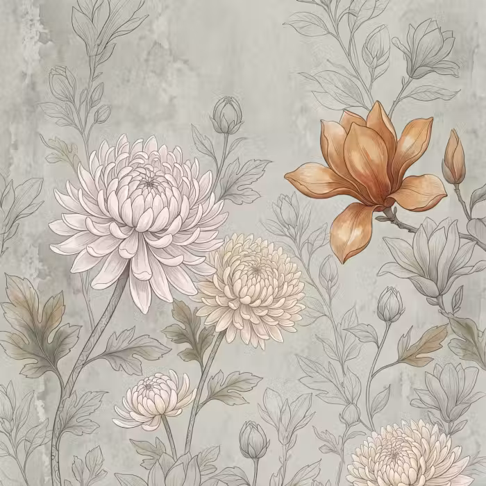 Behang - Illustratie - Bloemen - Groen