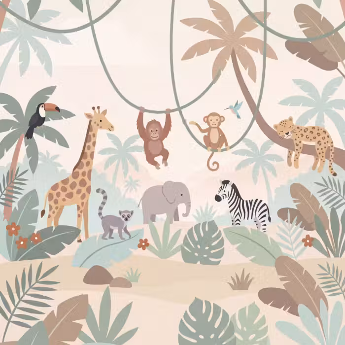 Behang - Jungle - Dieren - Groen