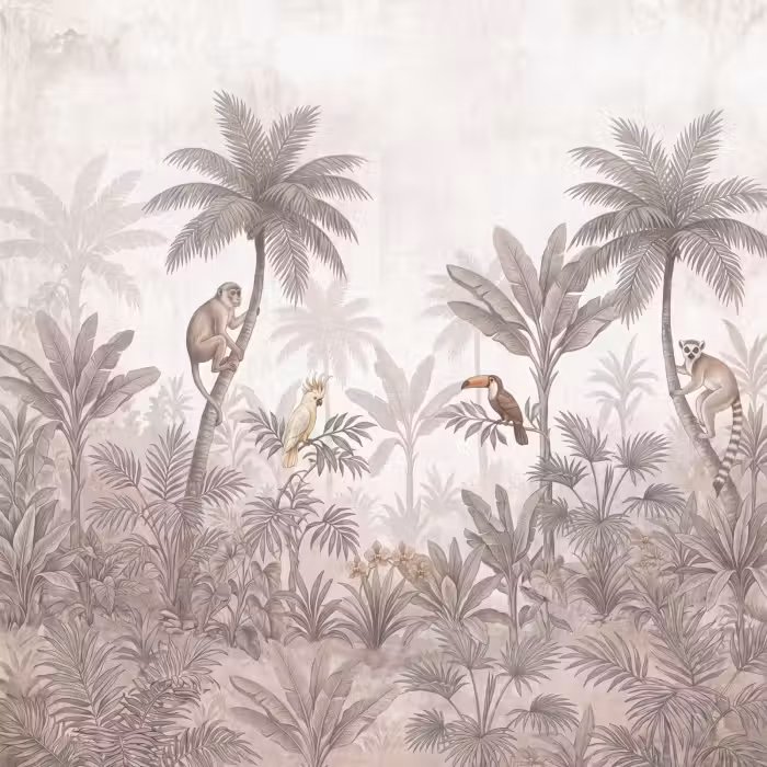 Behang - Jungle - Dieren - Palmbomen
