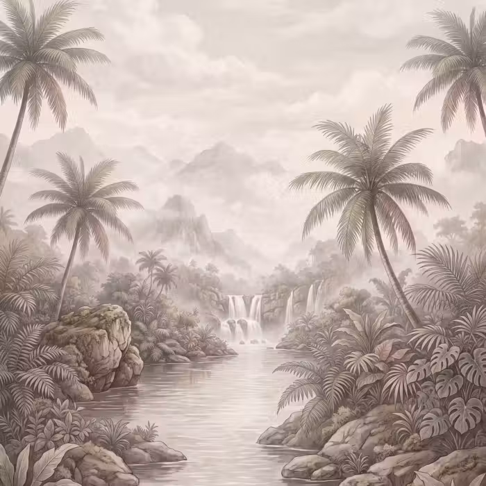 Behang - Jungle - Watervallen - Tropisch - Illustratie
