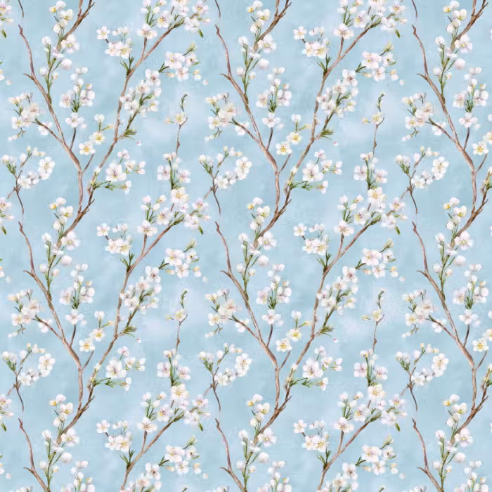 Behang - Kersenbloesem - Textuur - Blauw