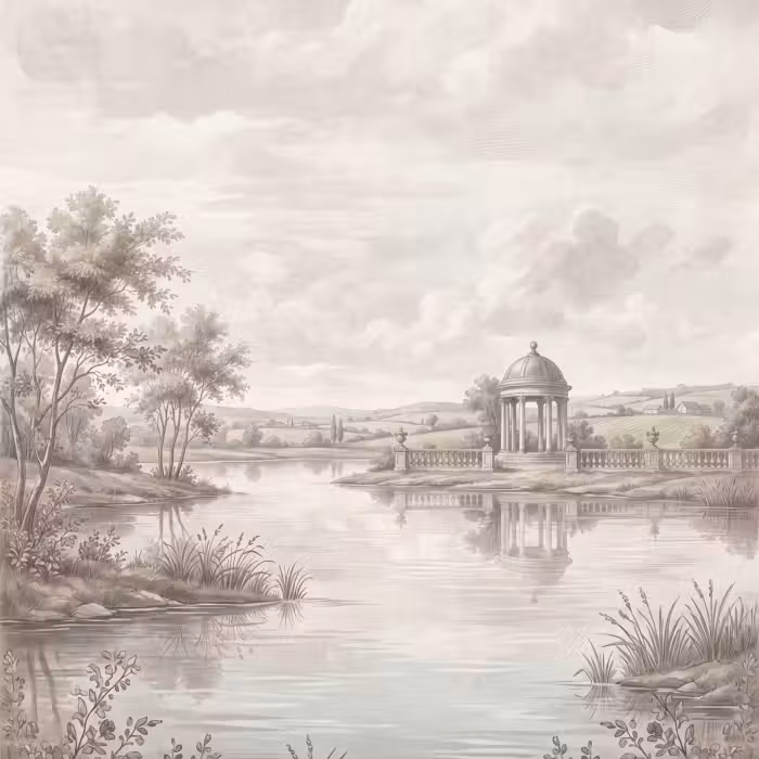 Behang - Landschap - Water - Natuur - Sepia