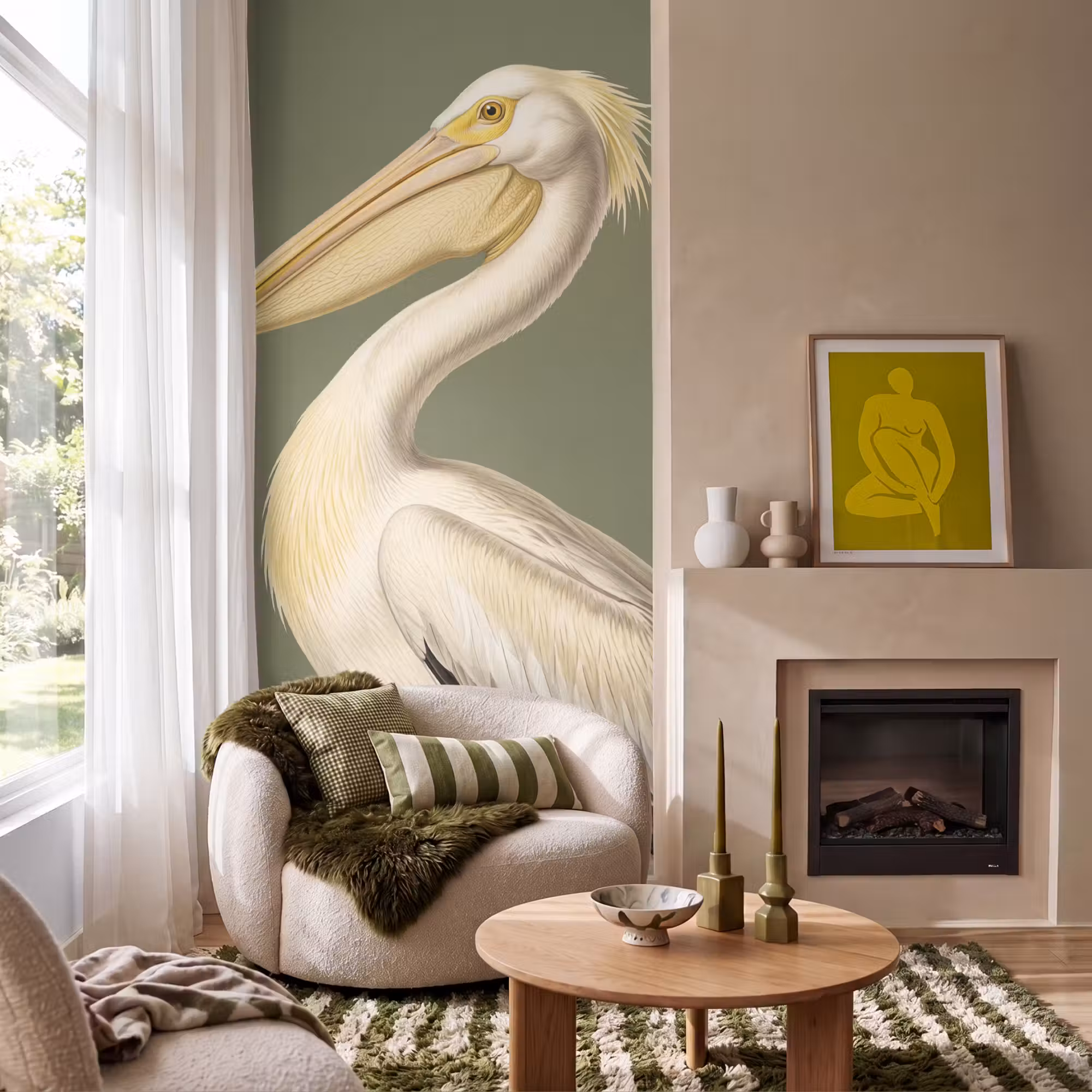 Behang - Pelikaan - Wit - Vogel - Klassiek - Natuur