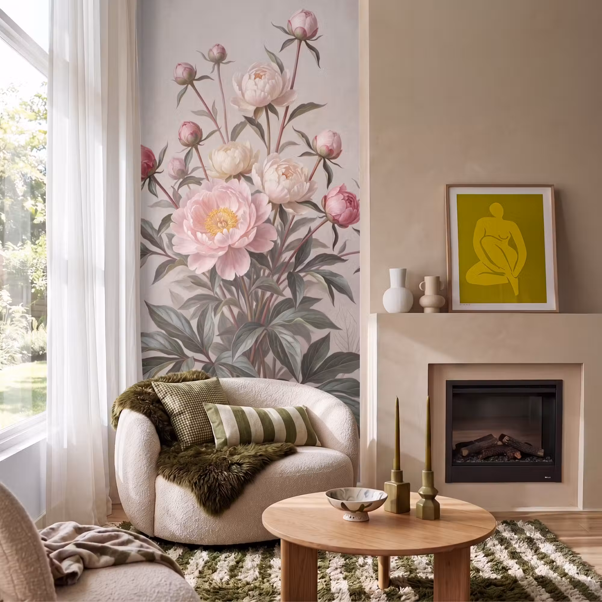 Behang - Pioenrozen - Boeket - Roze