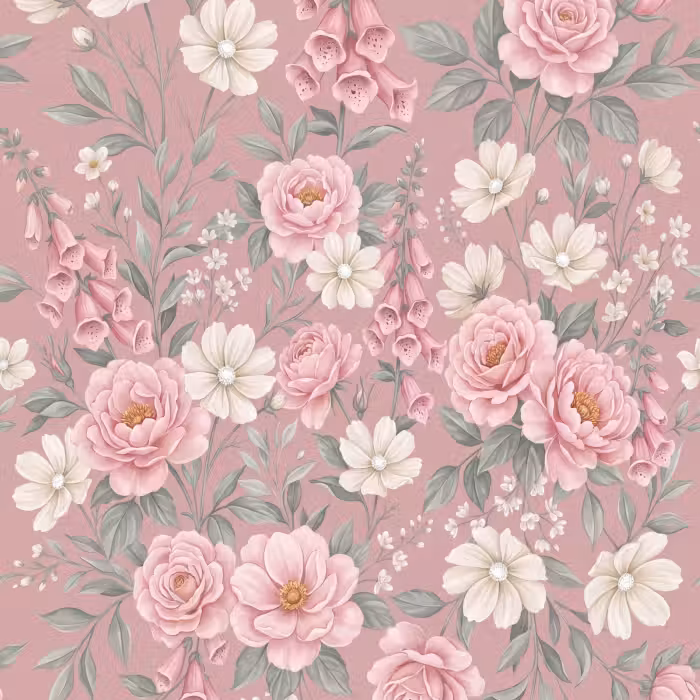 Behang - Pioenrozen - Vingerhoedskruid - Pink