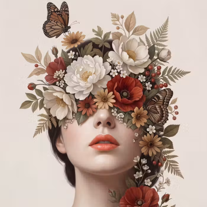 Behang - Portret - Bloemen - Cremé