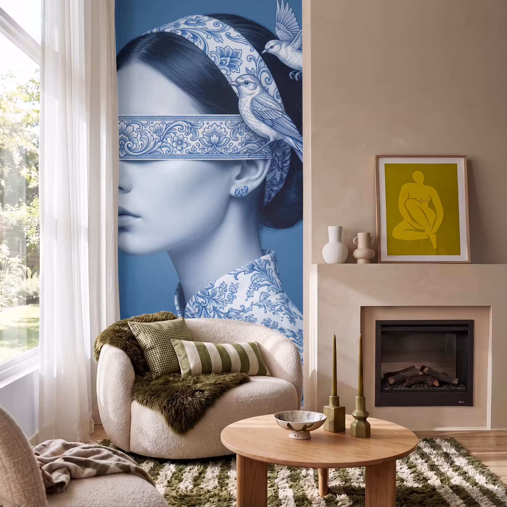 Behang - Portret - Klassiek - Wit - Blauw