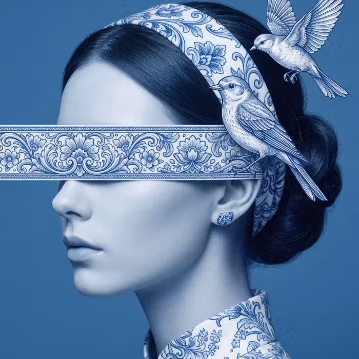 Behang - Portret - Klassiek - Wit - Blauw