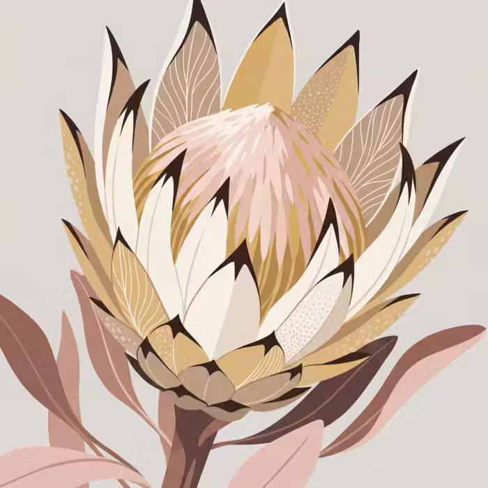 Behang - Protea - Bloem - Botanisch - Beige