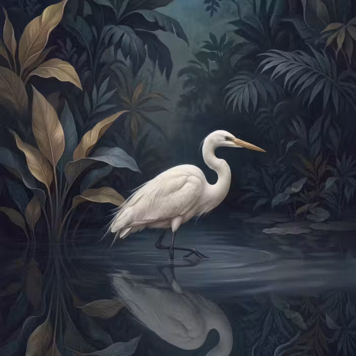 Behang - Reiger - Water - Natuur - Modern - Wit