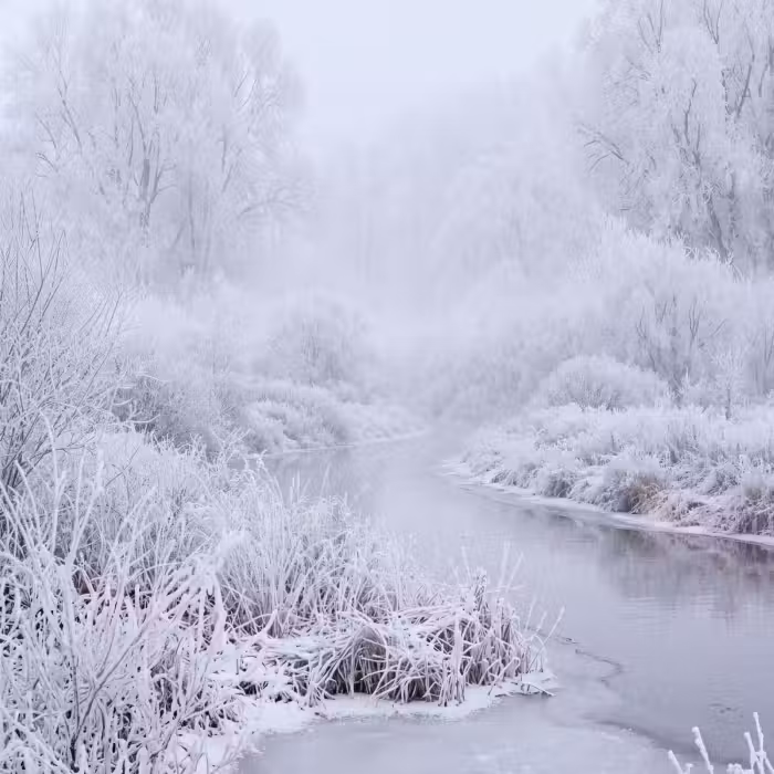 Behang - Rivier - Sneeuw - Bos - Winter - Schilderachtig
