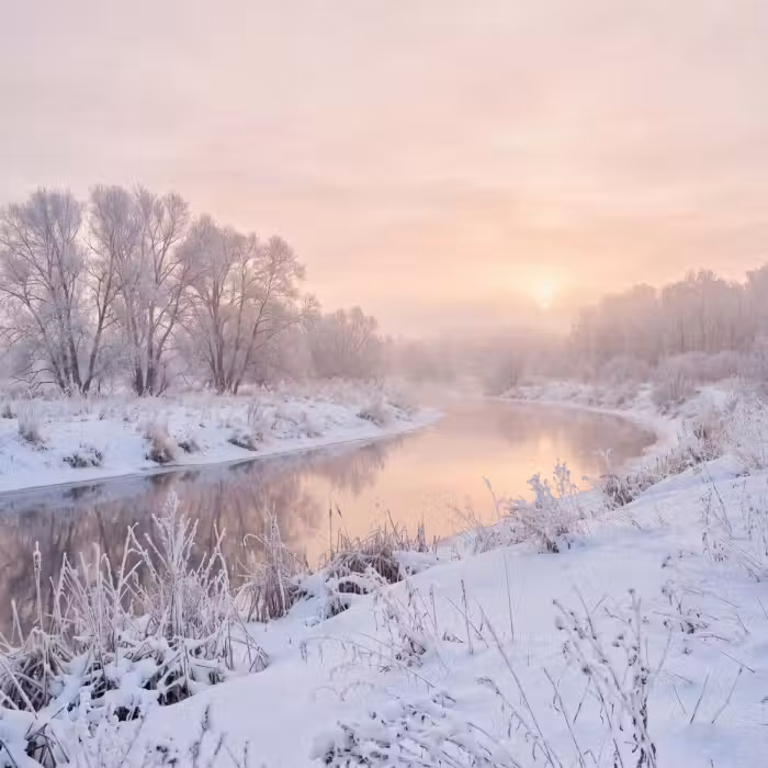 Behang - Rivier - Winter - Landschap - Sneeuw - Zonsopgang