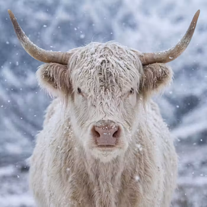 Behang - Schotse Hooglander - Sneeuw - Bergen - Winter
