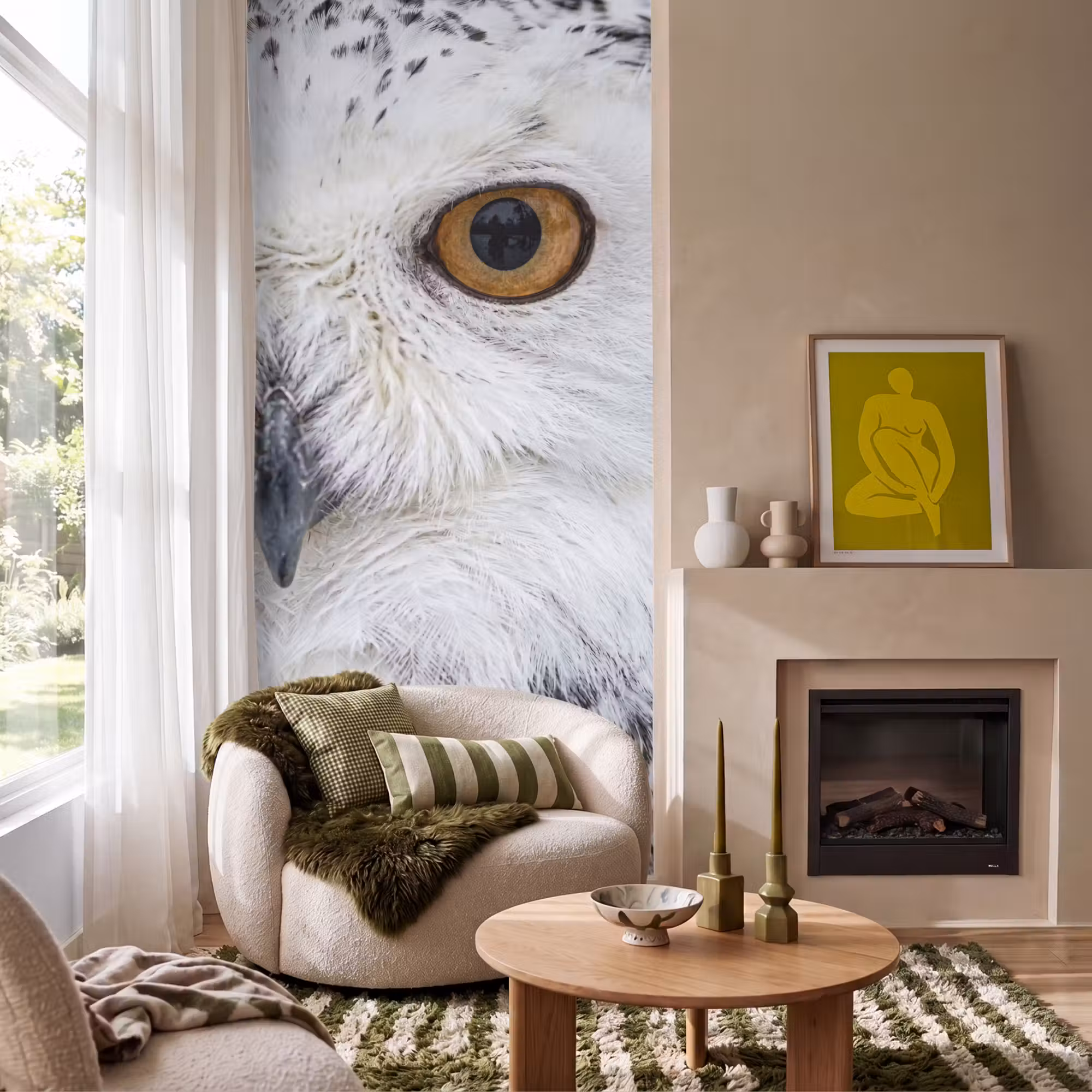 Behang - Sneeuwuil - Oog - Wildlife - Wit