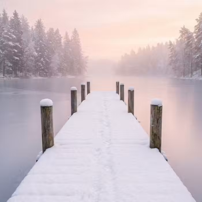 Behang - Steiger - Meer - Mist - Winter - Serene
