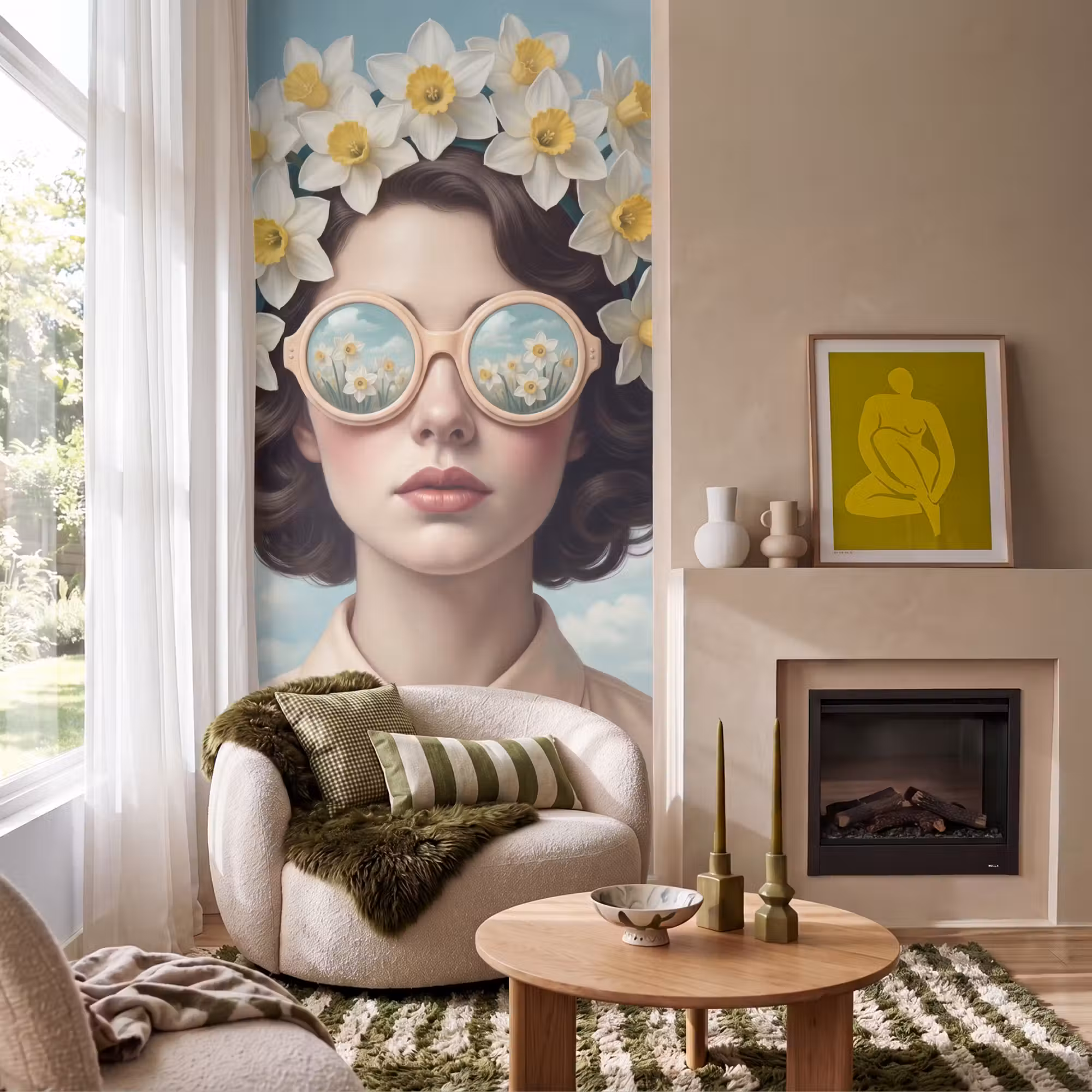 Behang - Vrouw - Narcissen - Geel