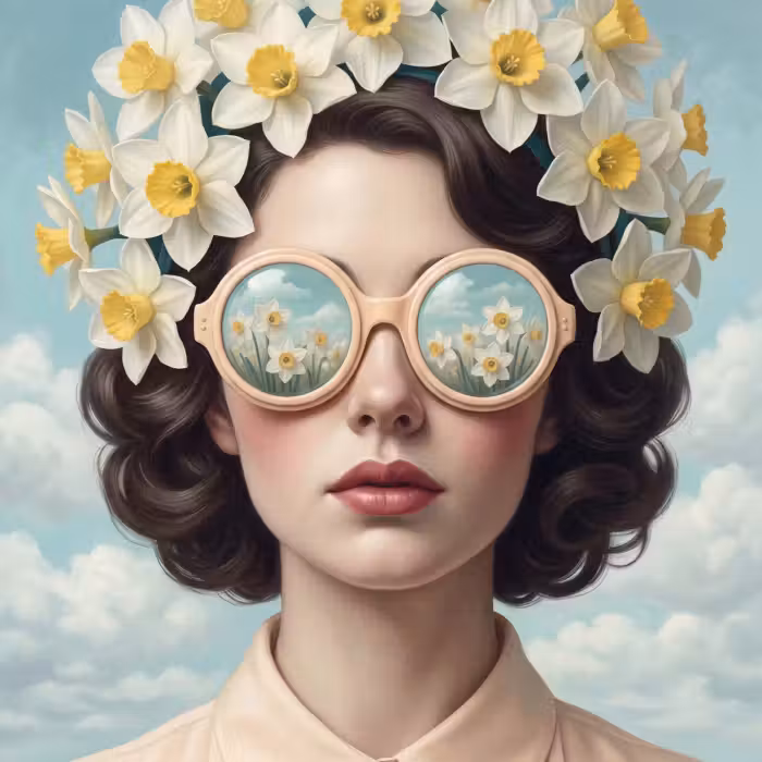 Behang - Vrouw - Narcissen - Geel