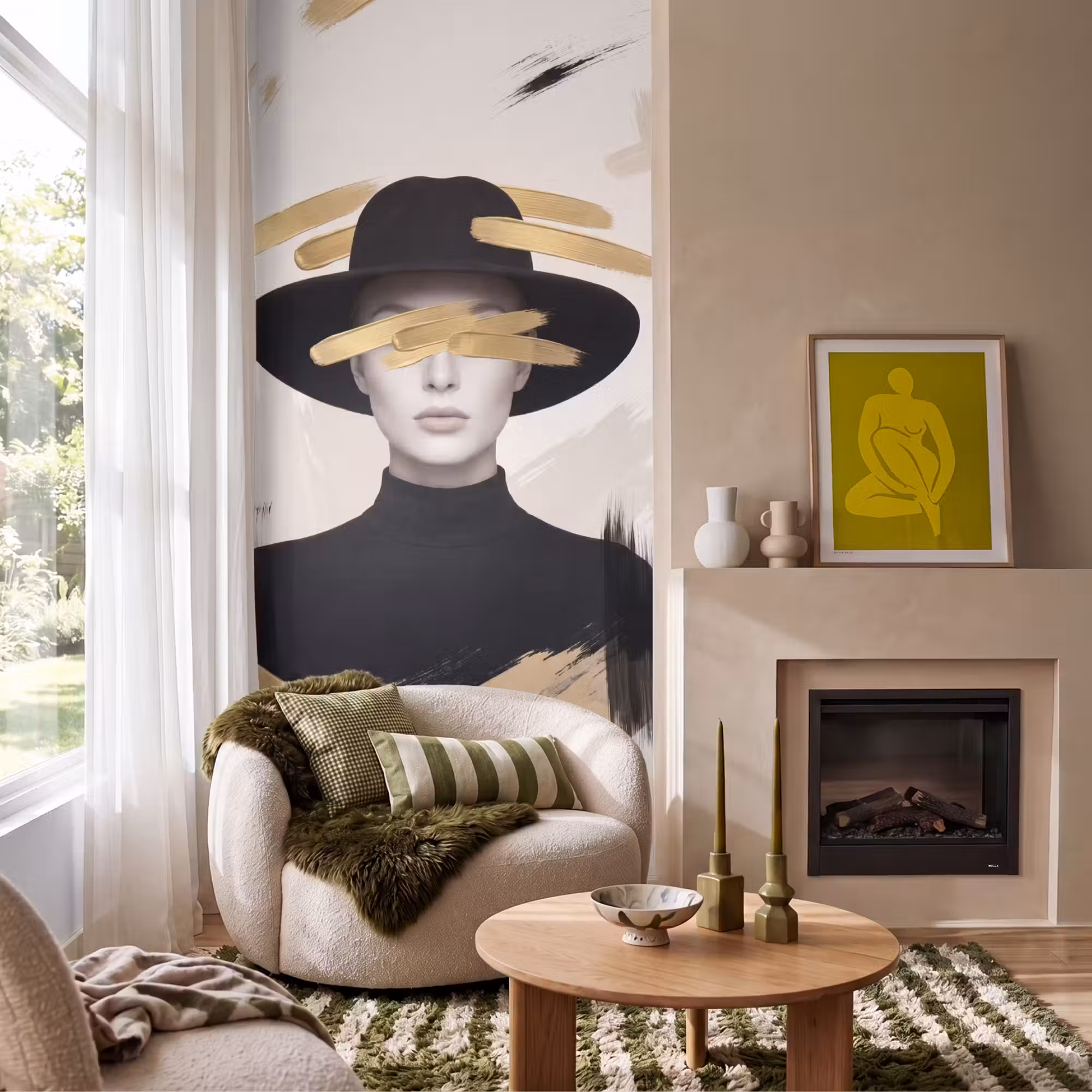 Behang - Vrouw - Portret - Modern - Goud - Kunst