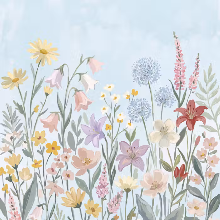 Behang - Weidebloemen - Illustratie - Kleurrijk