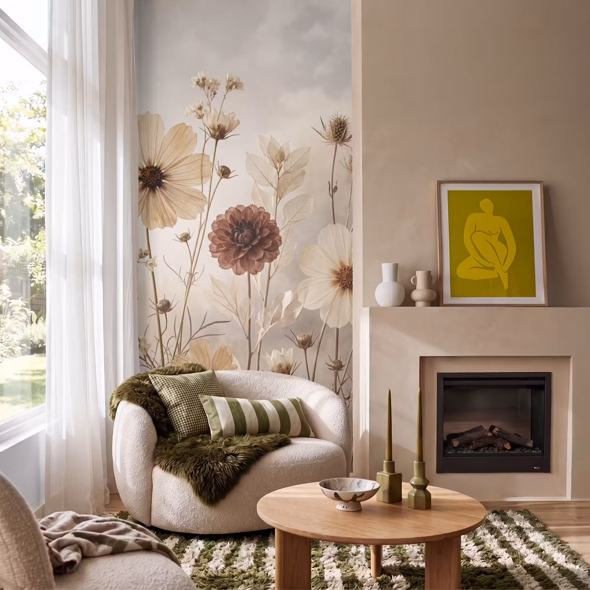 Behang - Wilde bloemen - Botanisch - Vintage - Natuur - Rustiek