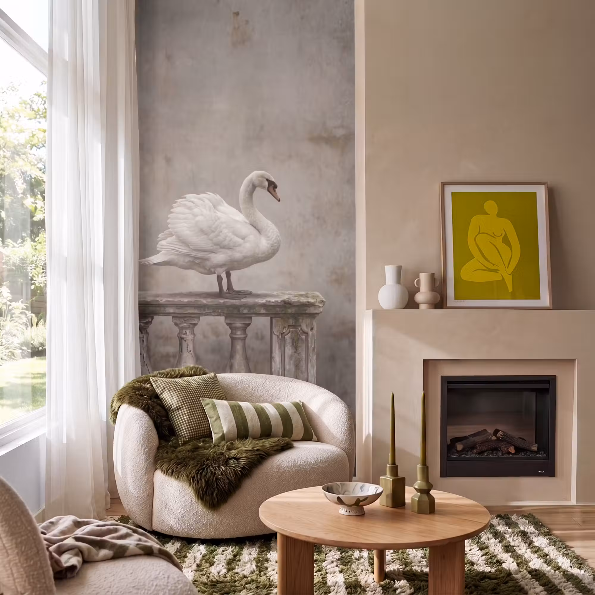 Behang - Zwaan - Elegant - Dieren - Wit