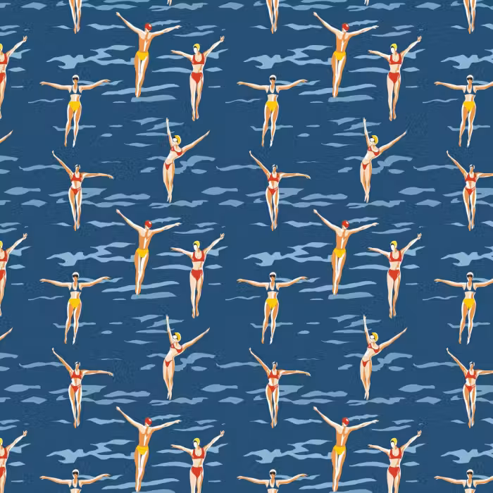 Behang - Zwemsters- Retro - Blauw