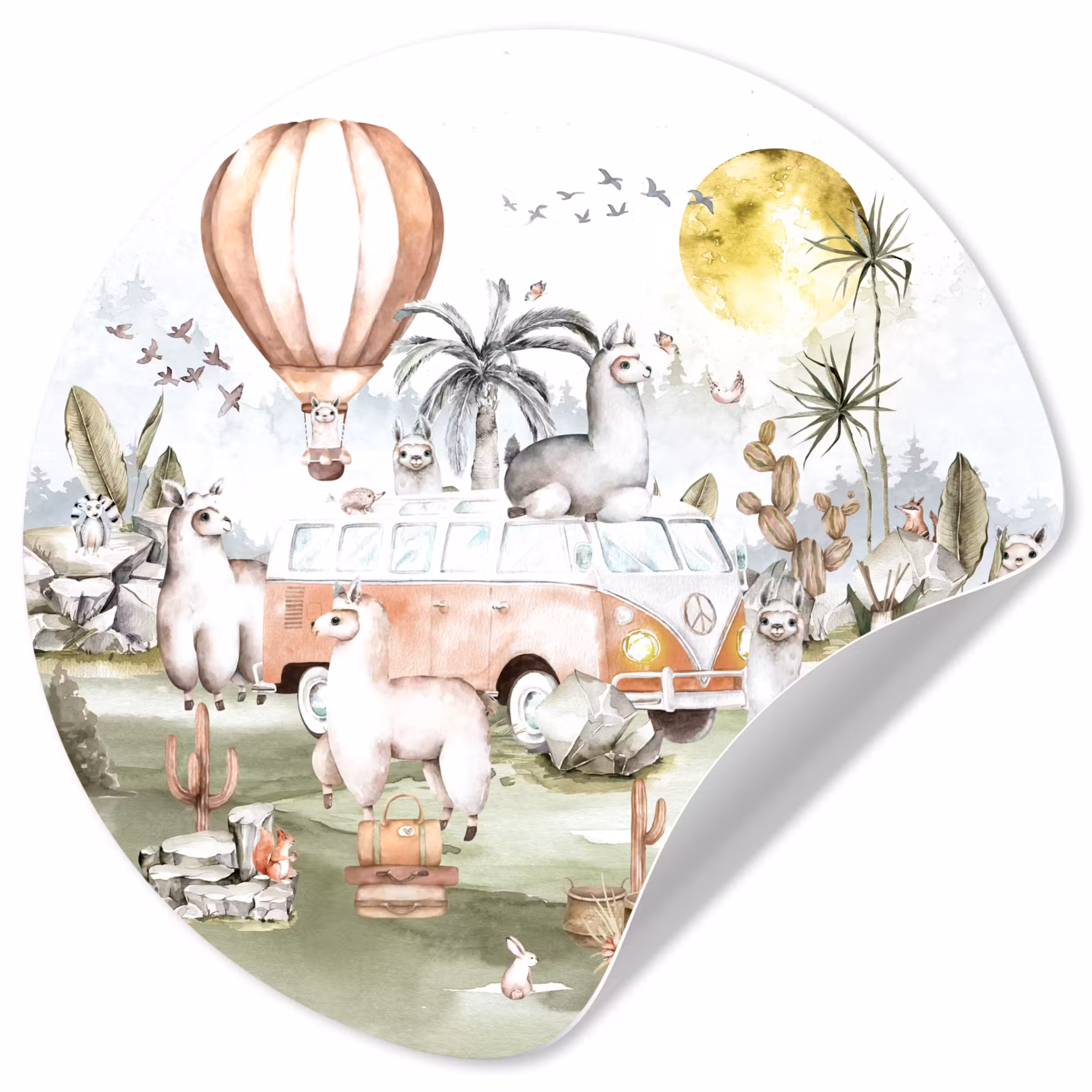 Behangcirkel - Alpaca - Dieren - Kinderen - Luchtballon - Kids