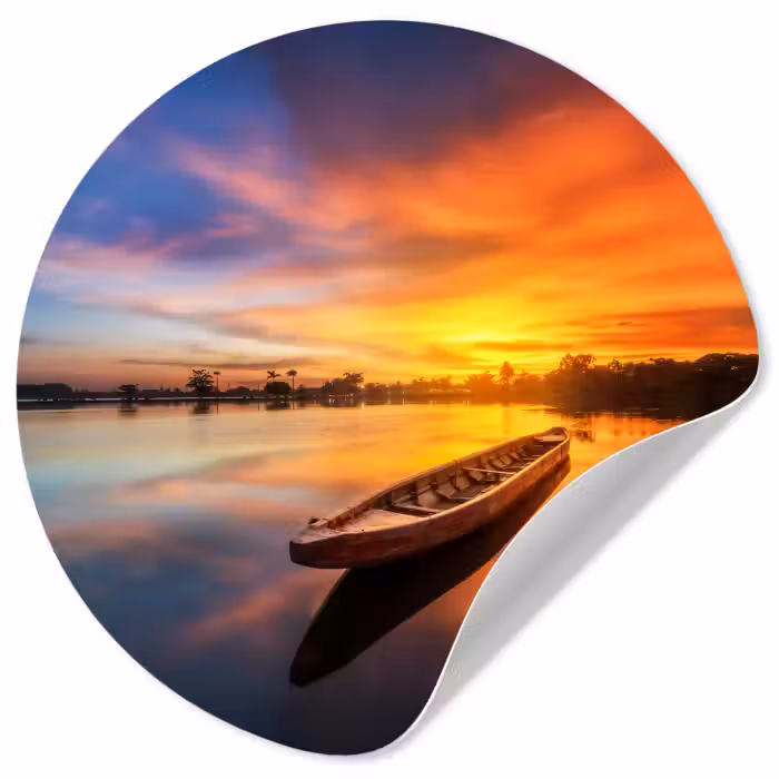 Behangcirkel - Boot - Water - Zonsondergang - Oranje - Water