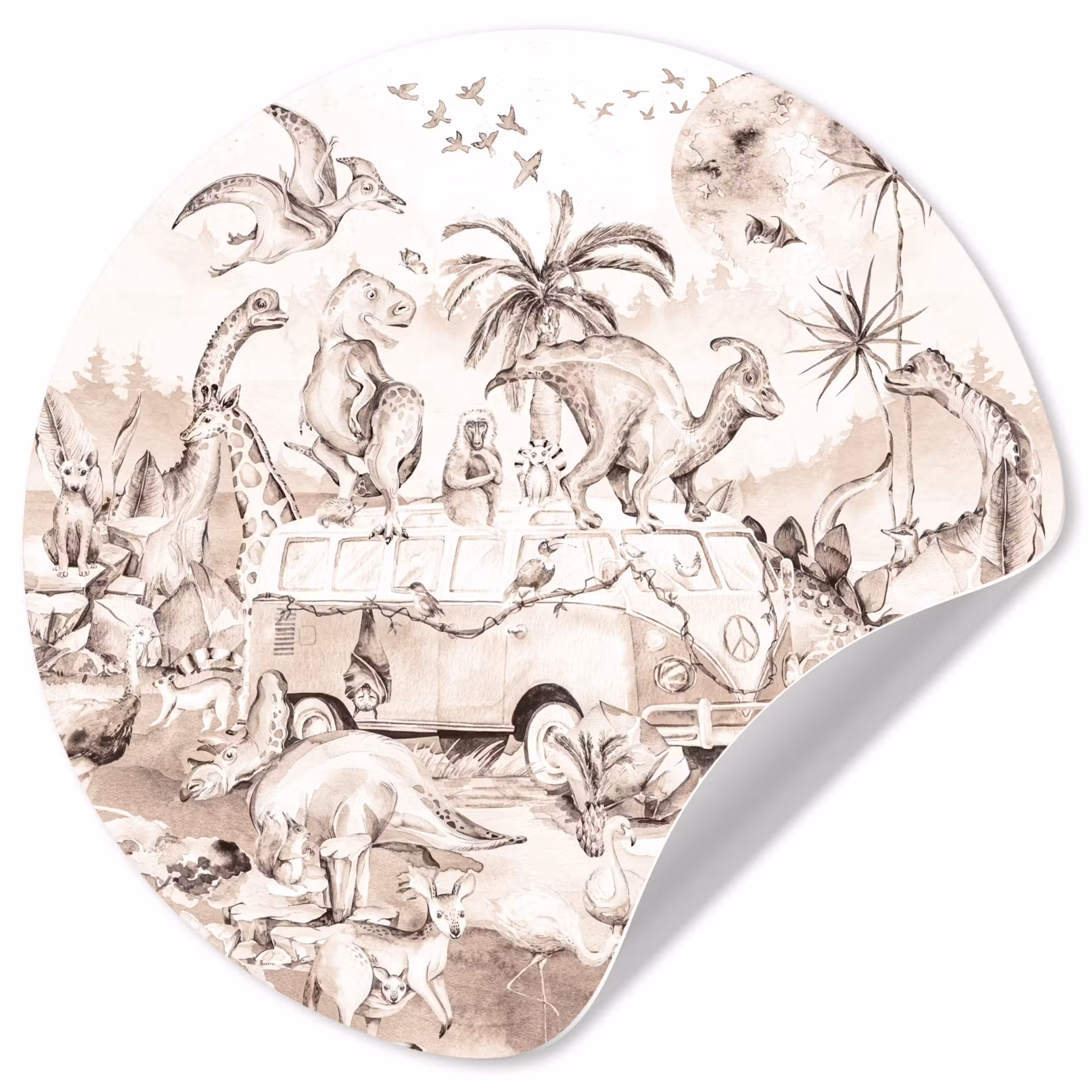 Behangcirkel - Dinosaurus - Bus - Kinderen - Dieren - Bomen