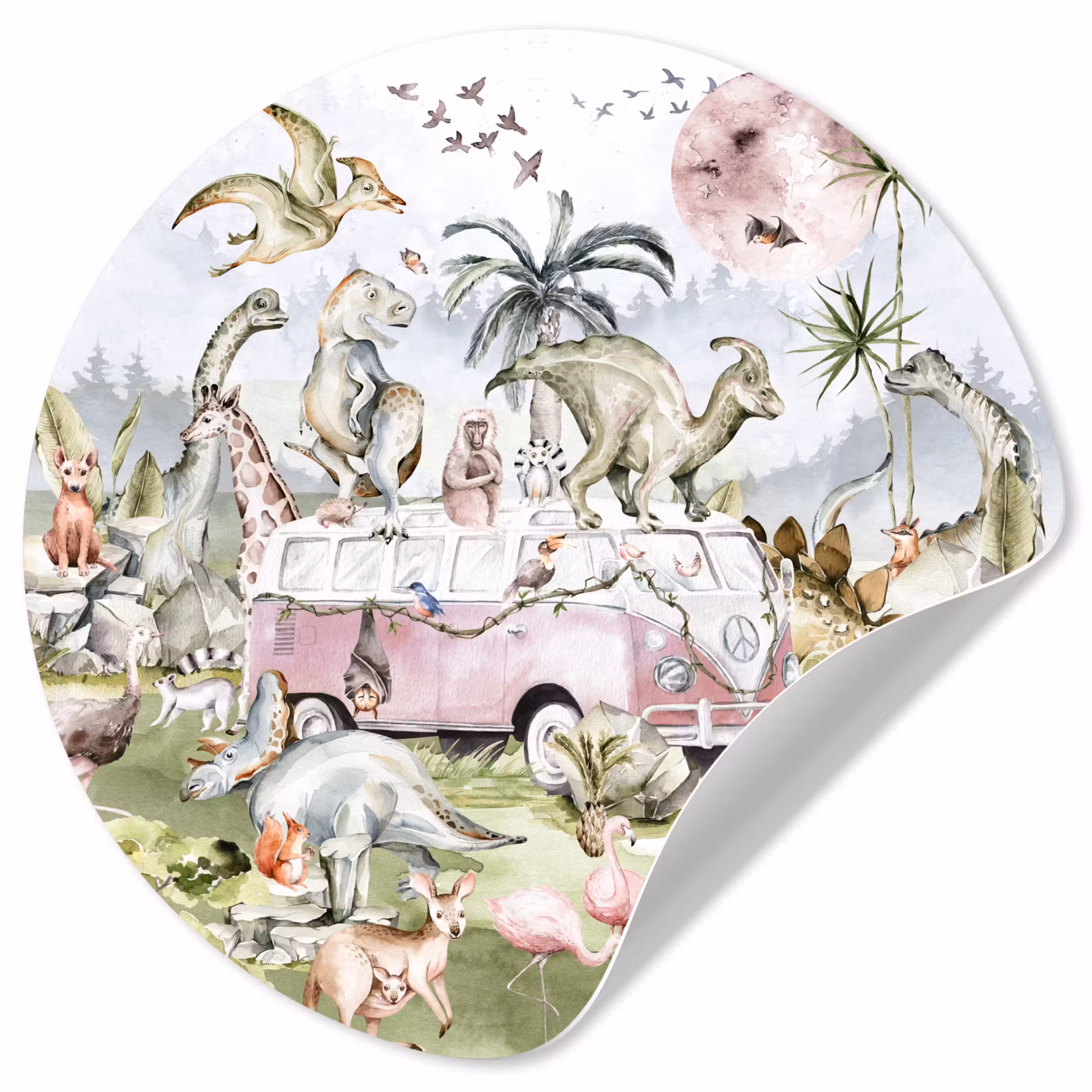 Behangcirkel - Dinosaurus - Kinderen - Bus - Bomen - Dieren - Kids