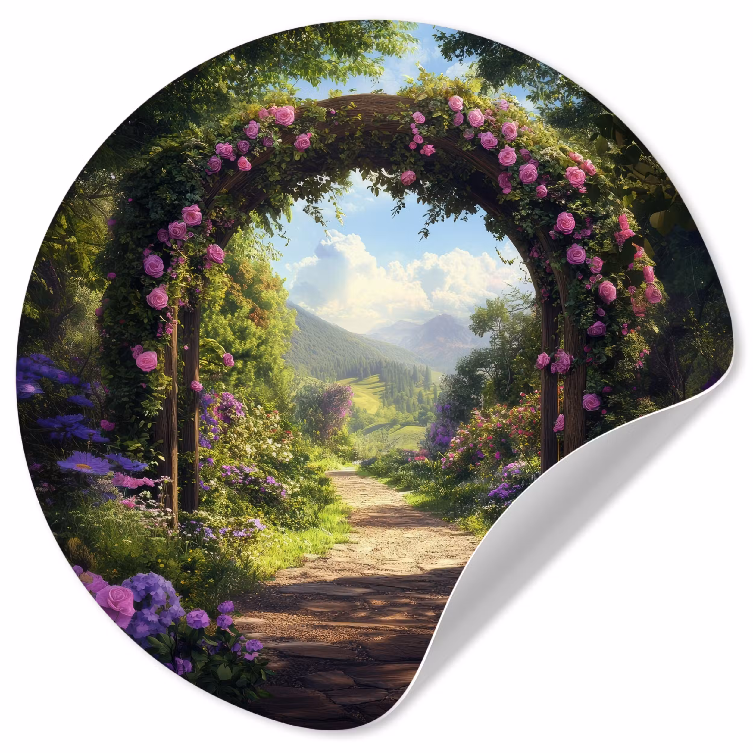 Behangcirkel - Doorkijk - Rozenboog - Uitzicht - Landschap - Bloemen