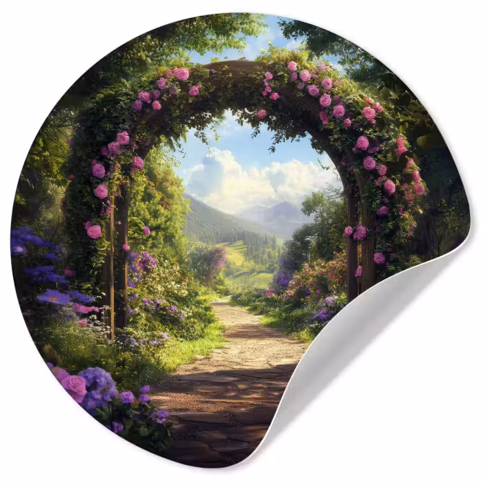 Behangcirkel - Doorkijk - Rozenboog - Uitzicht - Landschap - Bloemen