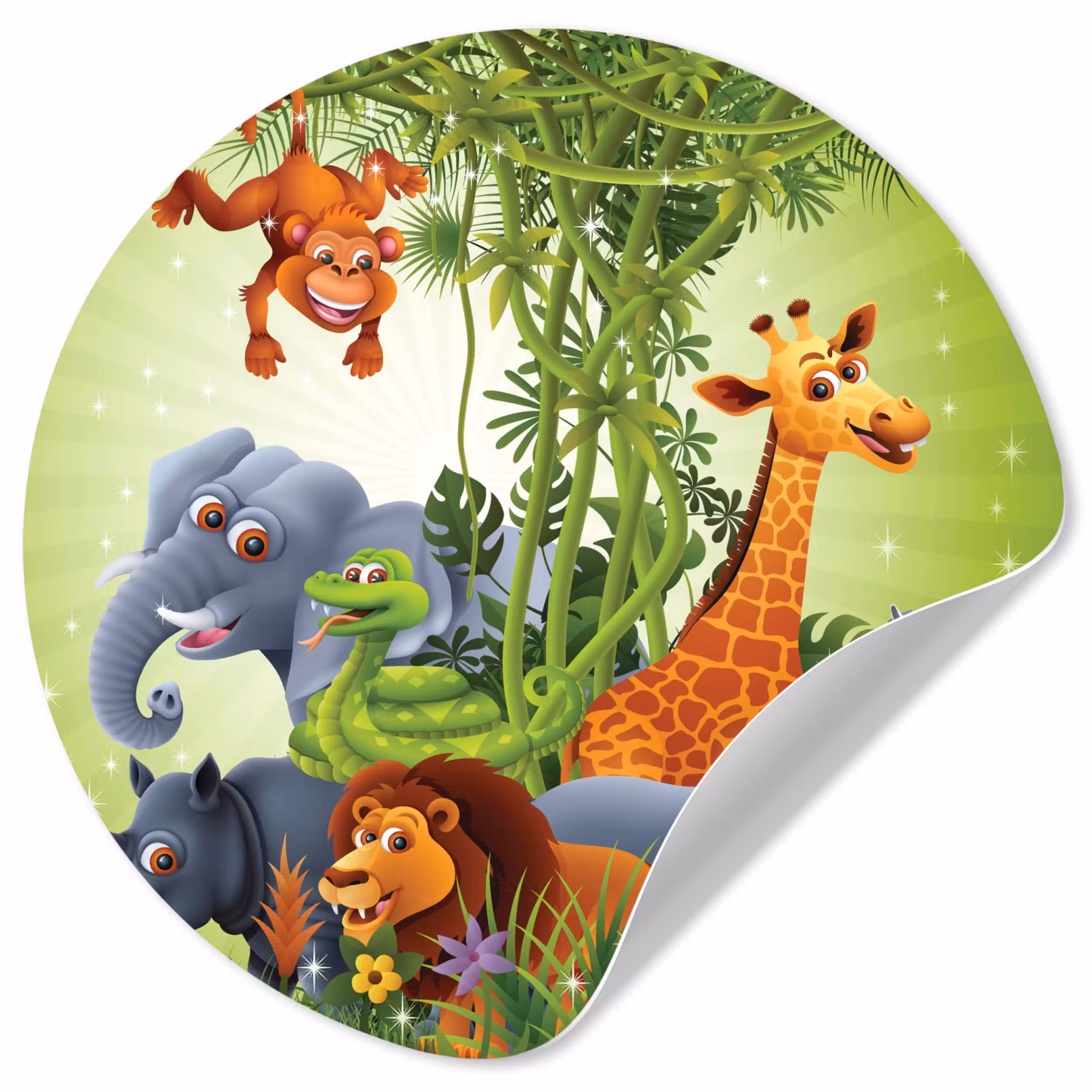 Behangcirkel - Jungle dieren - Planten - Kinderen - Olifant - Giraf - Leeuw