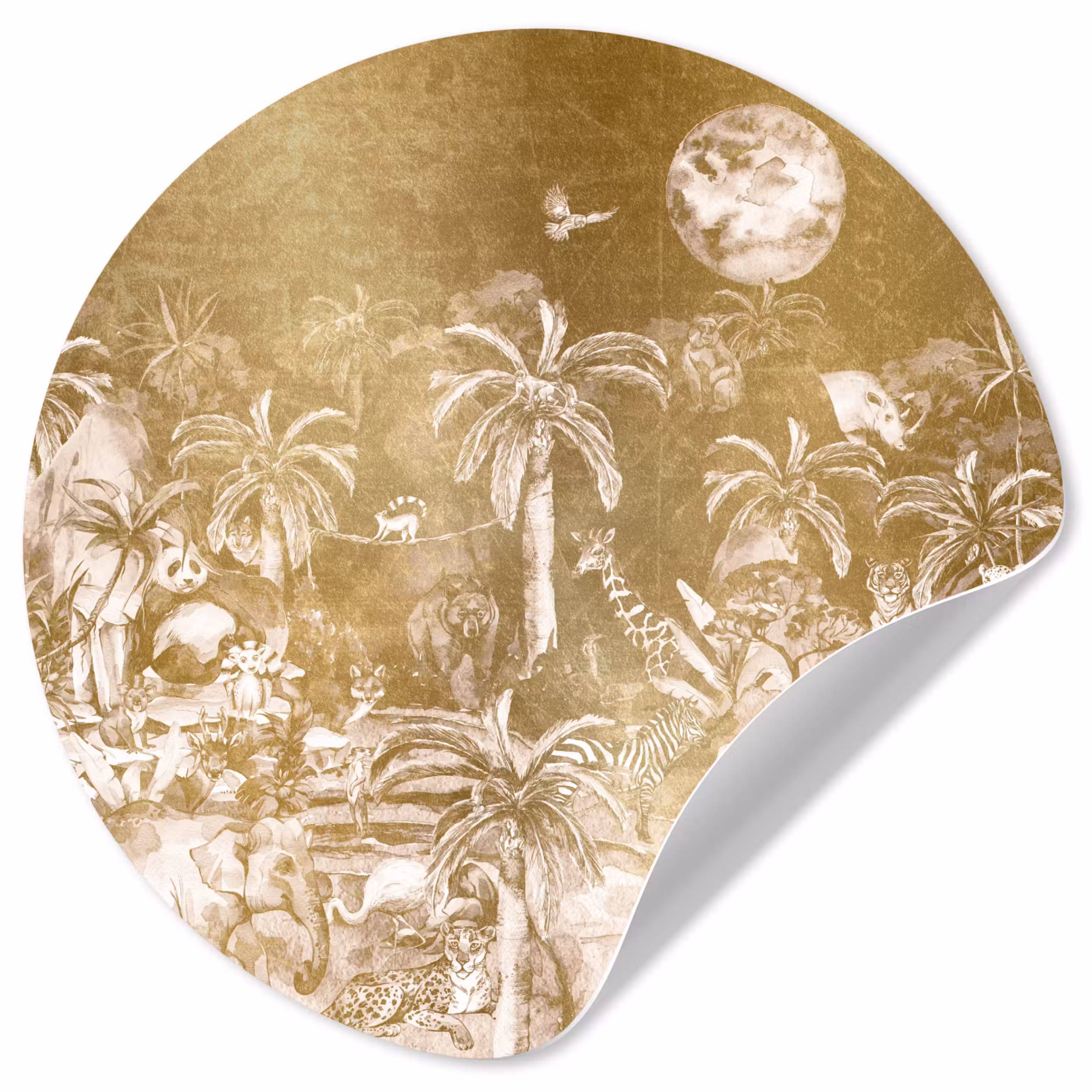 Behangcirkel - Jungle - Goud - Kinderen - Planten - Dieren