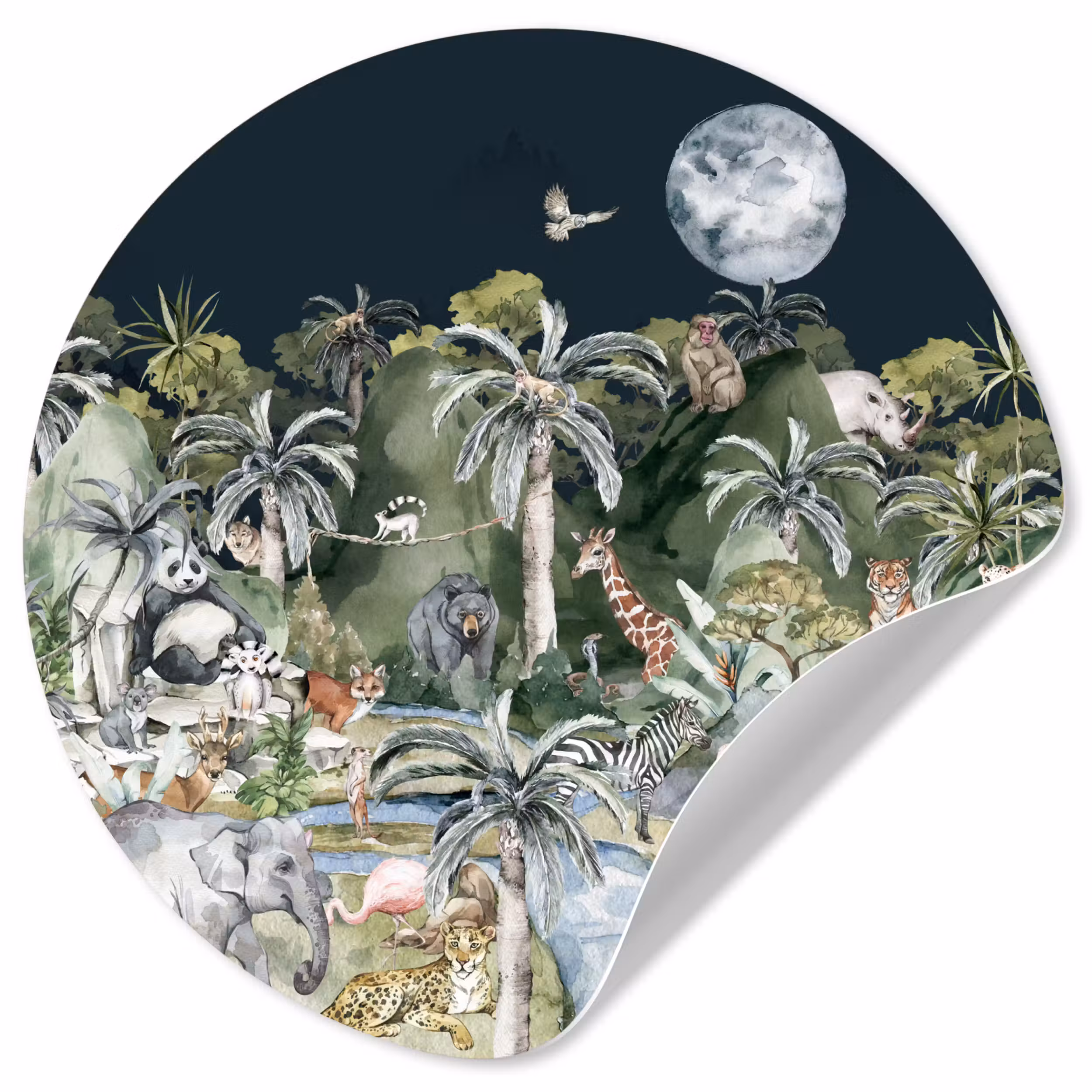 Behangcirkel - Kinderen - Jungle - Natuur - Dieren - Planten