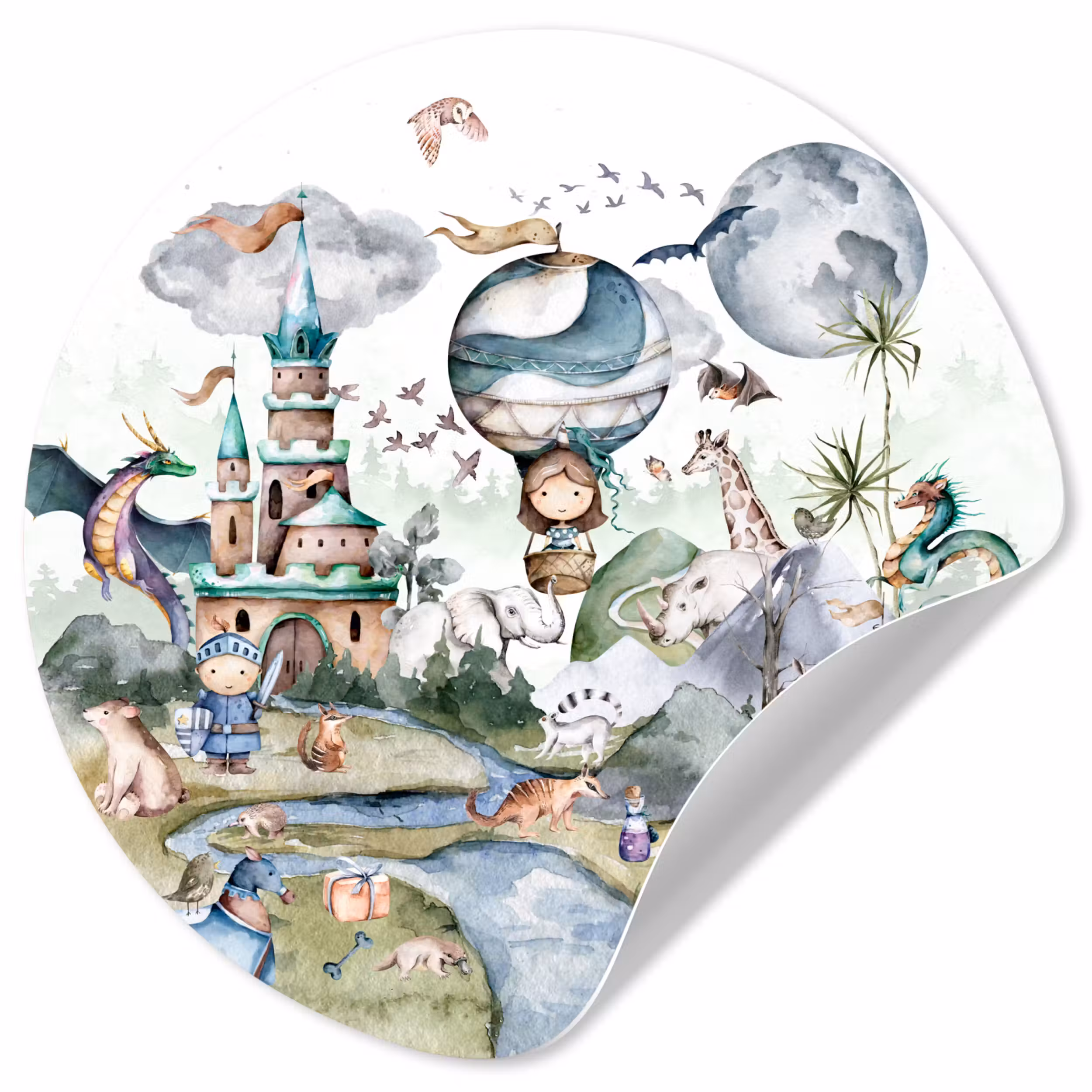 Behangcirkel - Kinderen - Luchtballon - Draak - Jongens - Kasteel - Waterverf