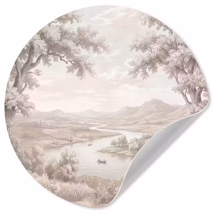 Behangcirkel - Rivierlandschap - Bergen - Natuur - Vintage - Beige