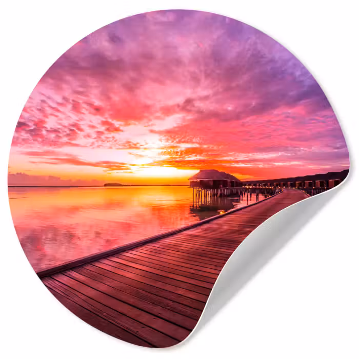 Behangcirkel - Steiger - Water - Zon - Roze - Horizon