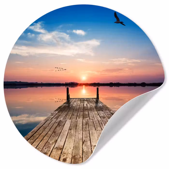 Behangcirkel - Steiger - Water - Zonsondergang - Roze - Horizon