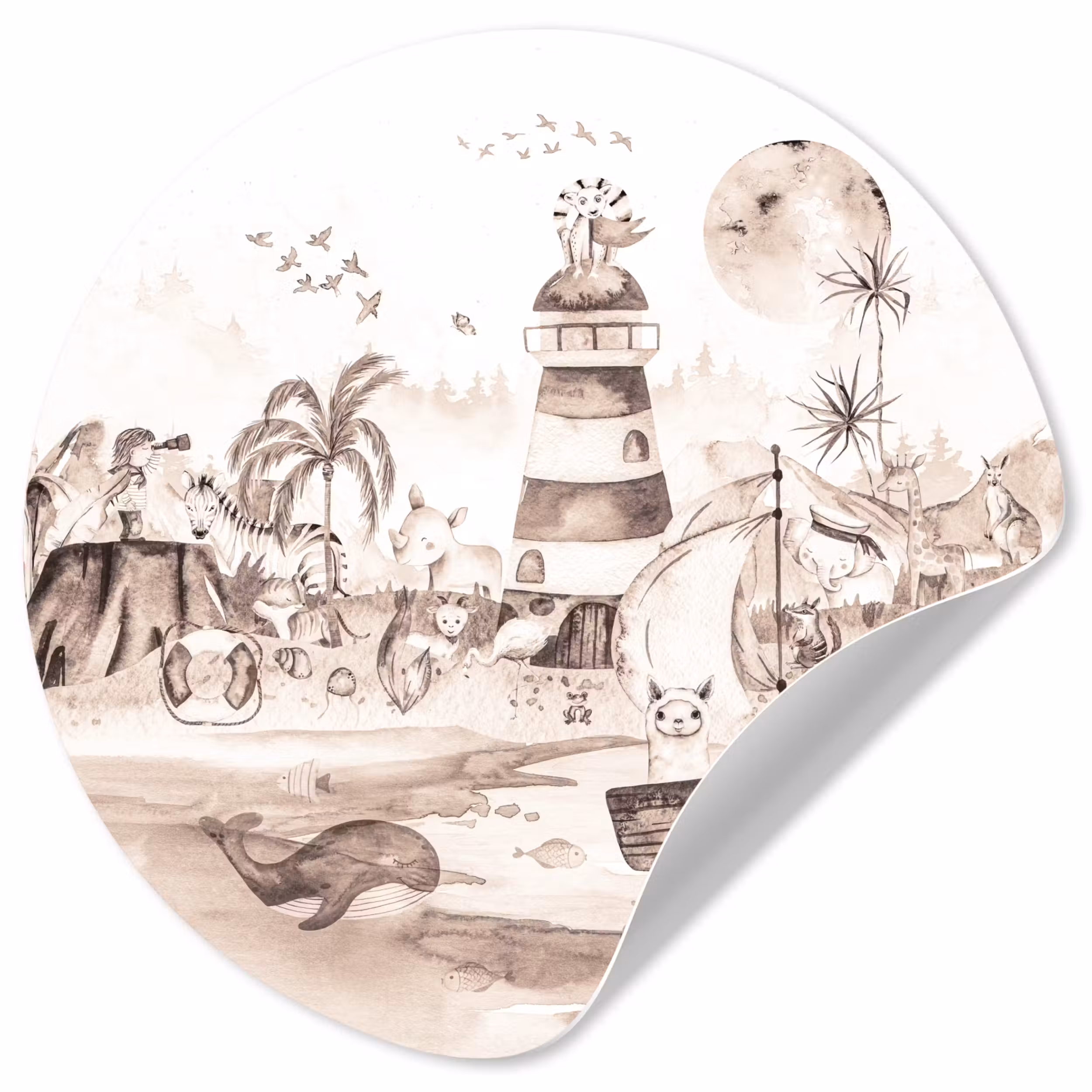 Behangcirkel - Strand - Kinderen - Vuurtoren - Alpaca - Zee - Dieren