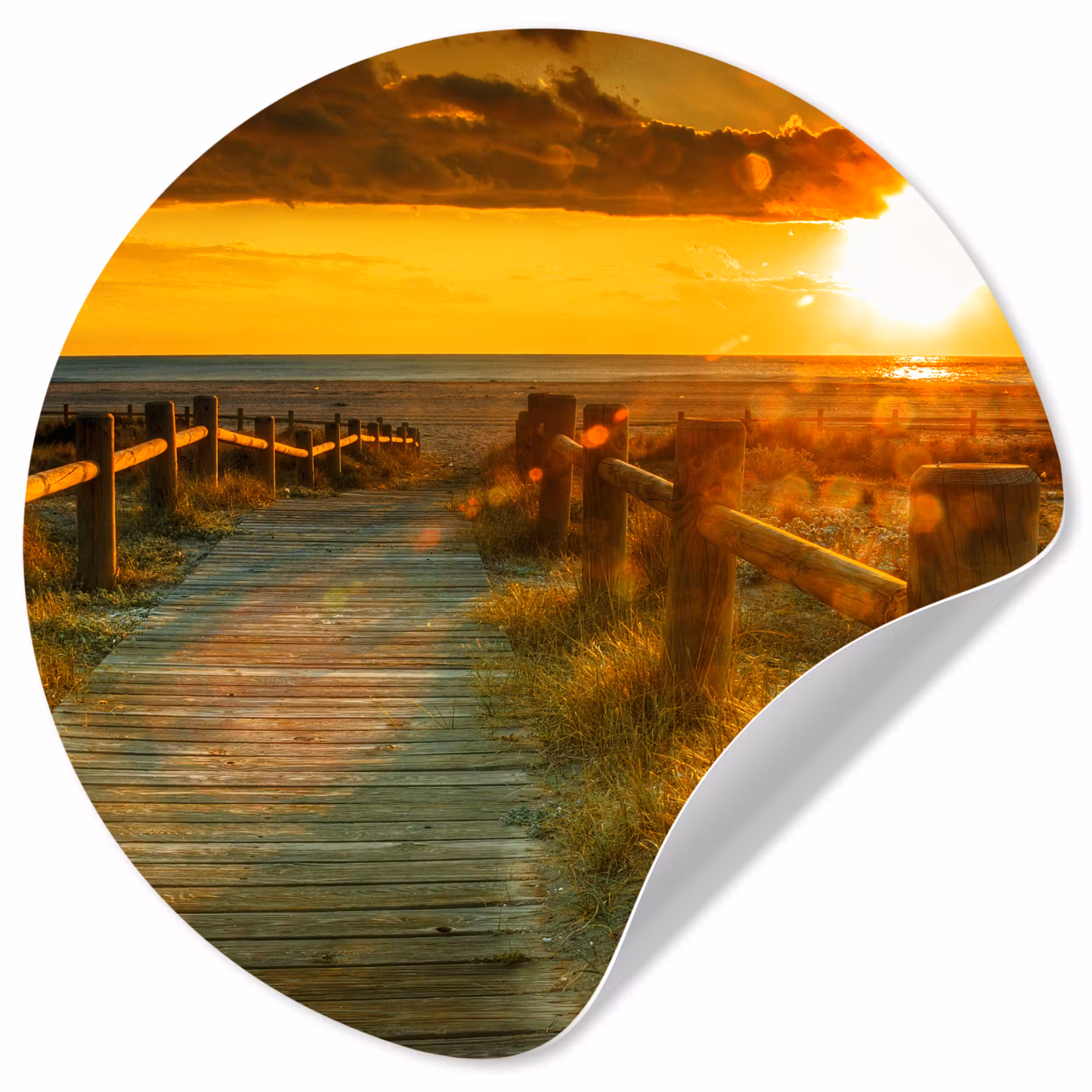 Behangcirkel - Zon - Strand - Duin - Horizon - Gras - Pad - Oranje
