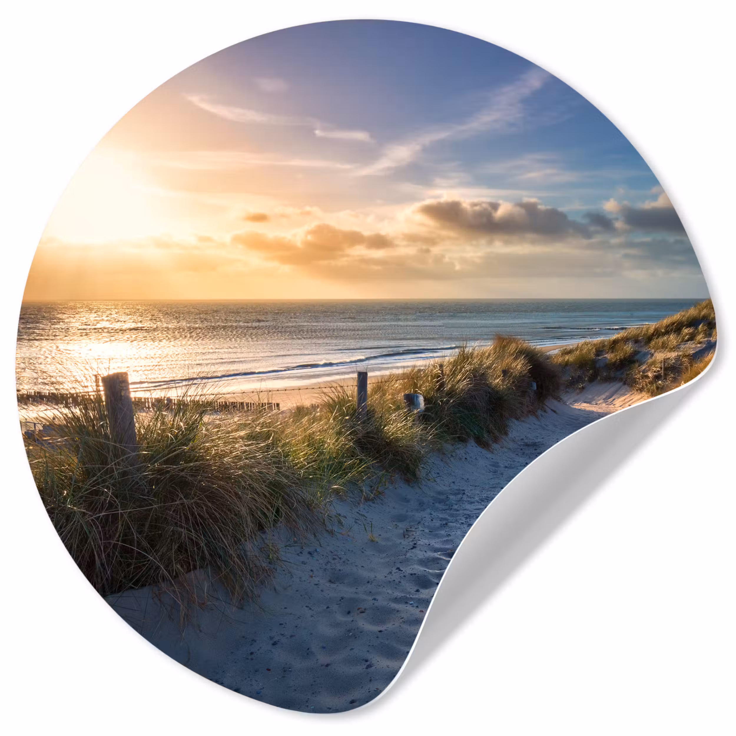 Behangcirkel - Zonsondergang - Strand - Duin - Gras - Bank