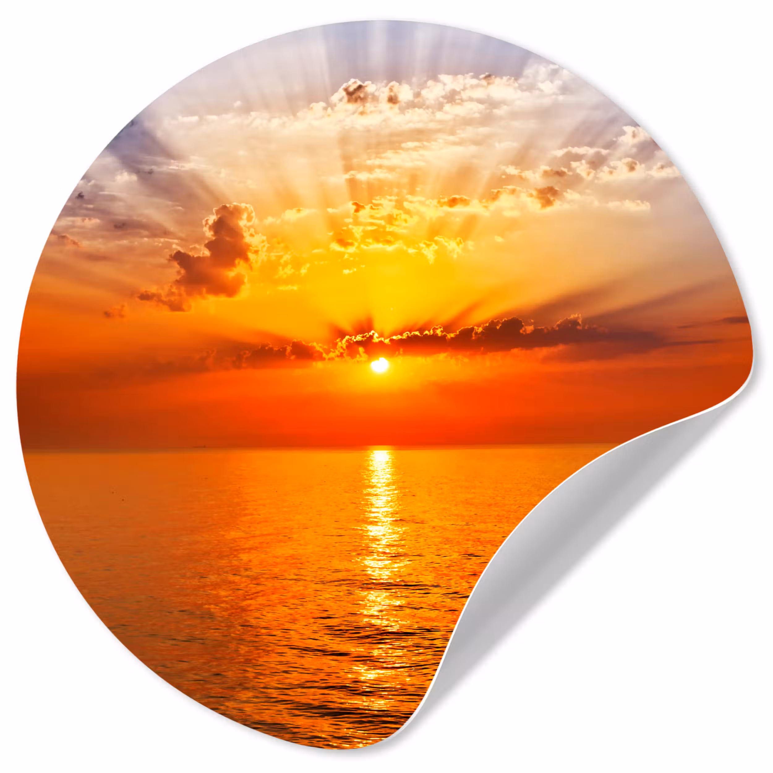 Behangcirkel - Zonsondergang - Zee - Lucht - Oranje - Horizon - Water