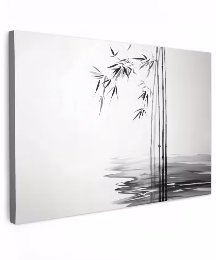 Buiten canvas - Bamboestammen - Water - Minimalistisch - Wit