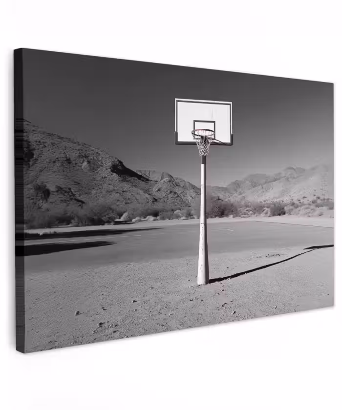 Buiten canvas - Basketbalpaal - Landschap - Zand - Wit