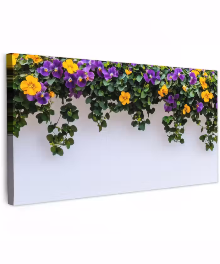 Buiten canvas - Bloemen - Muur - Geel - Paars